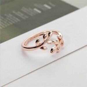 Rose Gold Adjustable Olive Tree Branch Leaves Ring